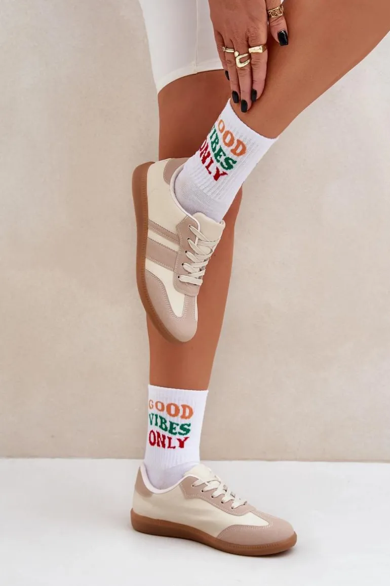 Niskie Sneakersy Damskie Z Eko Skóry Beżowe Nonalorin