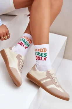 Niskie Sneakersy Damskie Z Eko Skóry Beżowe Nonalorin