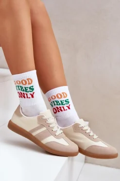 Niskie Sneakersy Damskie Z Eko Skóry Beżowe Nonalorin