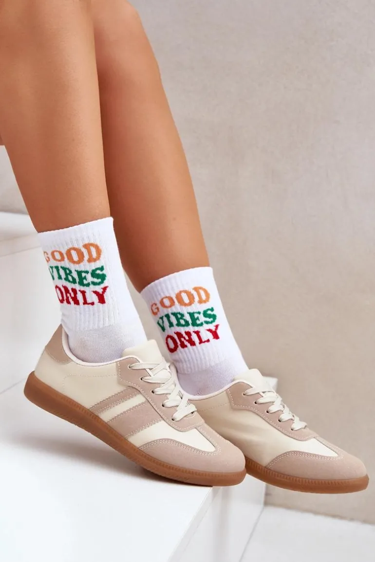 Niskie Sneakersy Damskie Z Eko Skóry Beżowe Nonalorin