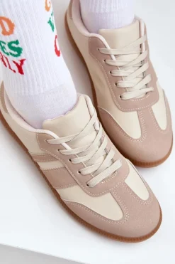 Niskie Sneakersy Damskie Z Eko Skóry Beżowe Nonalorin