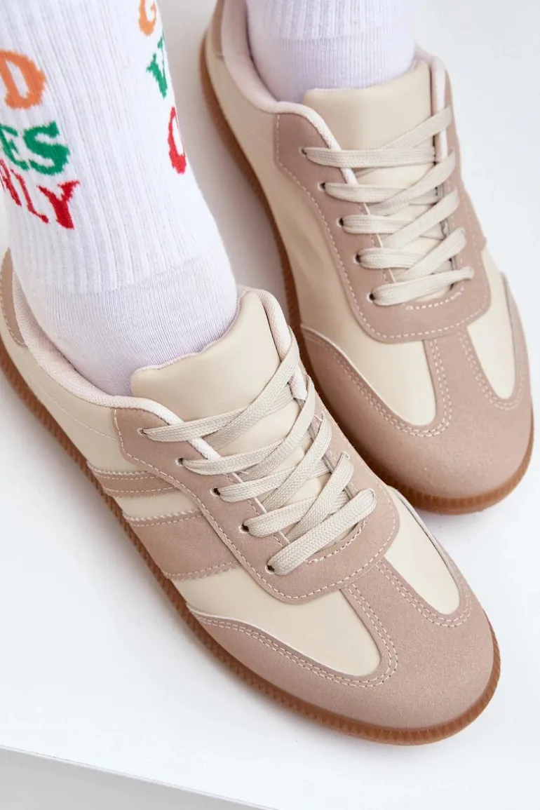 Niskie Sneakersy Damskie Z Eko Skóry Beżowe Nonalorin