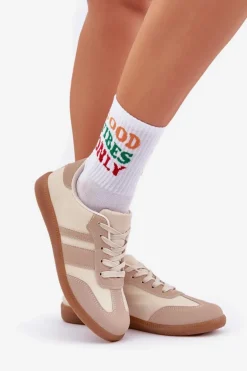 Niskie Sneakersy Damskie Z Eko Skóry Beżowe Nonalorin