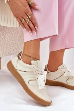 Niskie Sneakersy Damskie Z Koronką Panterka Beżowe Zielle