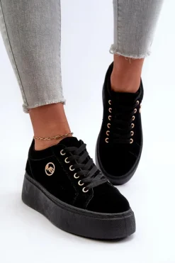 Niskie Sneakersy Damskie Na Platformie Czarne Telirra