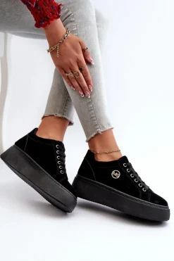 Niskie Sneakersy Damskie Na Platformie Czarne Telirra