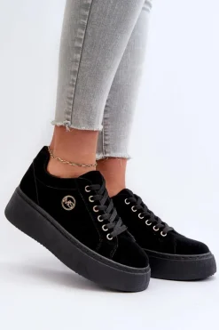 Niskie Sneakersy Damskie Na Platformie Czarne Telirra