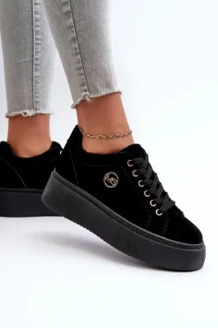 Niskie Sneakersy Damskie Na Platformie Czarne Telirra