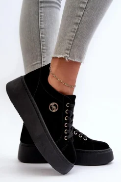 Niskie Sneakersy Damskie Na Platformie Czarne Telirra