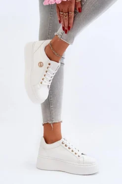 Niskie Sneakersy Damskie Na Platformie Białe Telirra