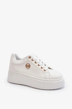 Niskie Sneakersy Damskie Na Platformie Białe Telirra