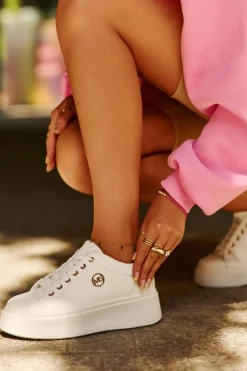 Niskie Sneakersy Damskie Na Platformie Białe Telirra