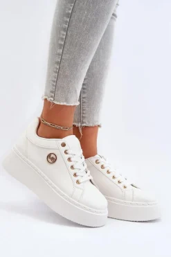 Niskie Sneakersy Damskie Na Platformie Białe Telirra