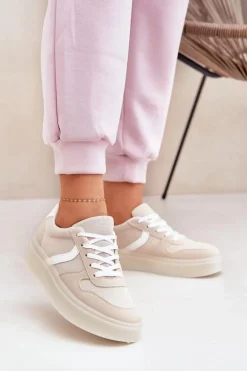 Niskie Sneakersy Damskie Na Platformie Beżowe Telmira