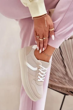 Niskie Sneakersy Damskie Na Platformie Beżowe Telmira