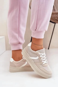 Niskie Sneakersy Damskie Na Platformie Beżowe Telmira