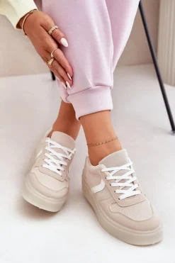 Niskie Sneakersy Damskie Na Platformie Beżowe Telmira