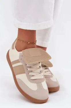 Niskie Sneakersy Damskie Z Wywiniętym Językiem Beżowe Ardira
