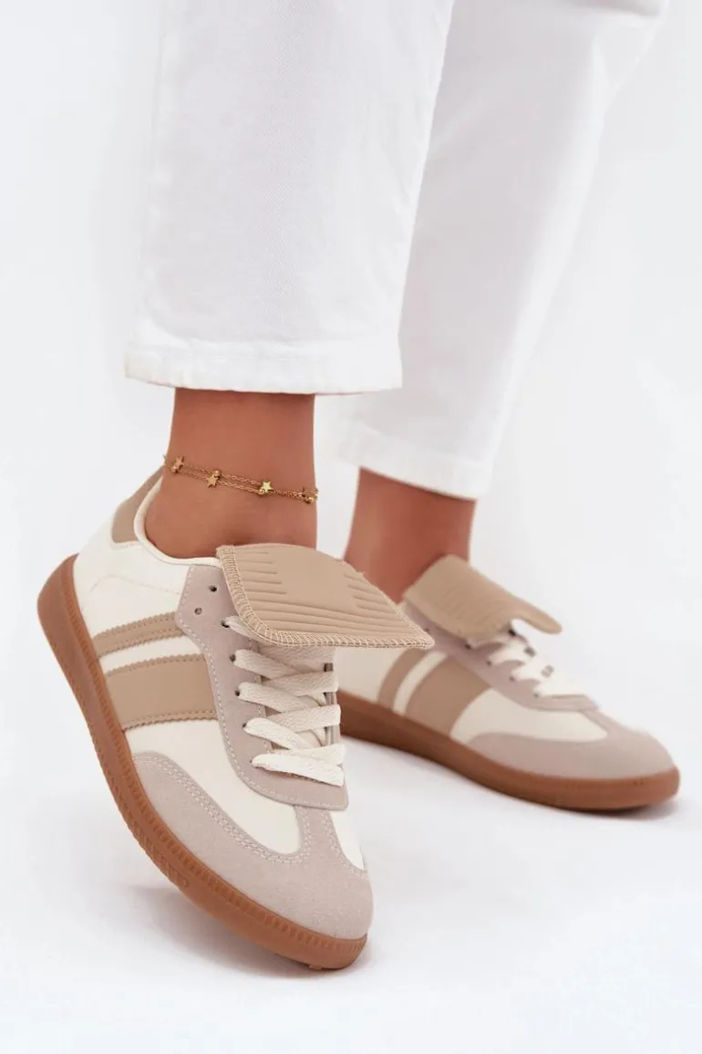 Niskie Sneakersy Damskie Z Wywiniętym Językiem Beżowe Ardira