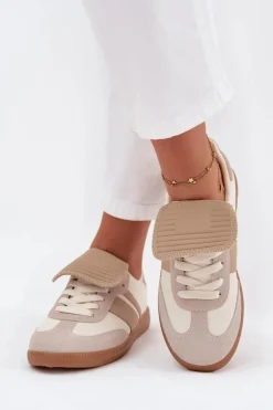 Niskie Sneakersy Damskie Z Wywiniętym Językiem Beżowe Ardira