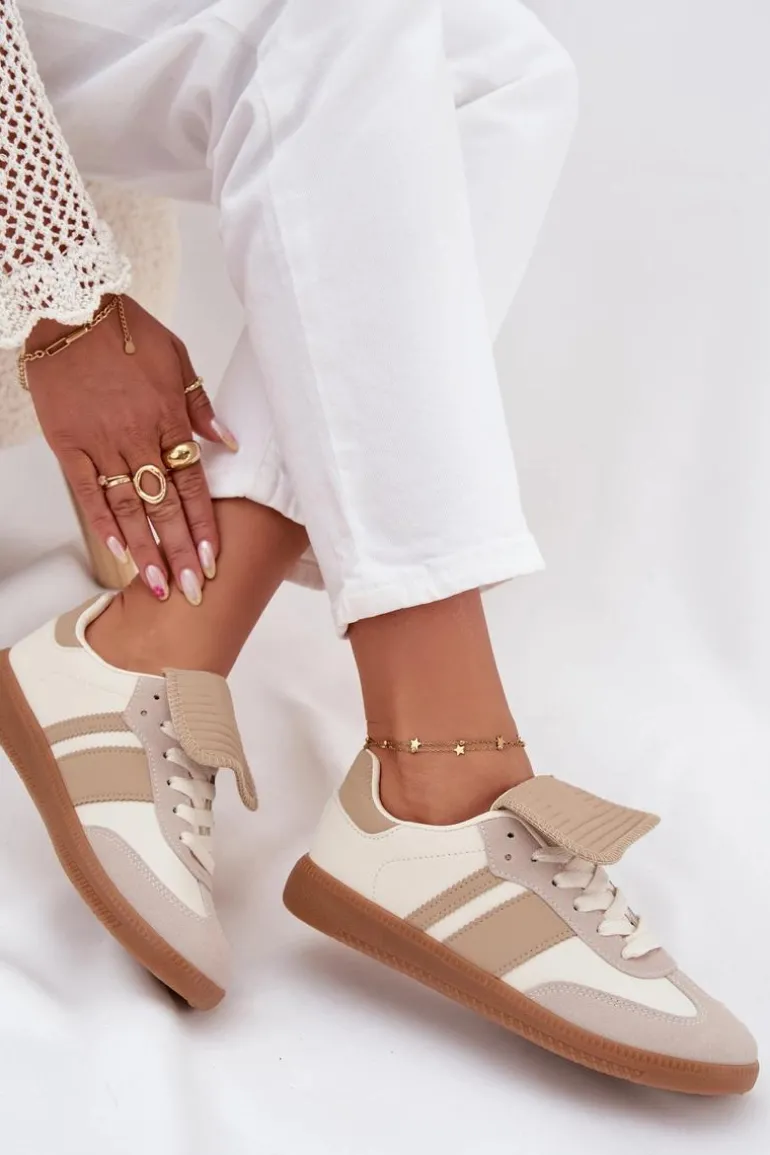 Niskie Sneakersy Damskie Z Wywiniętym Językiem Beżowe Ardira