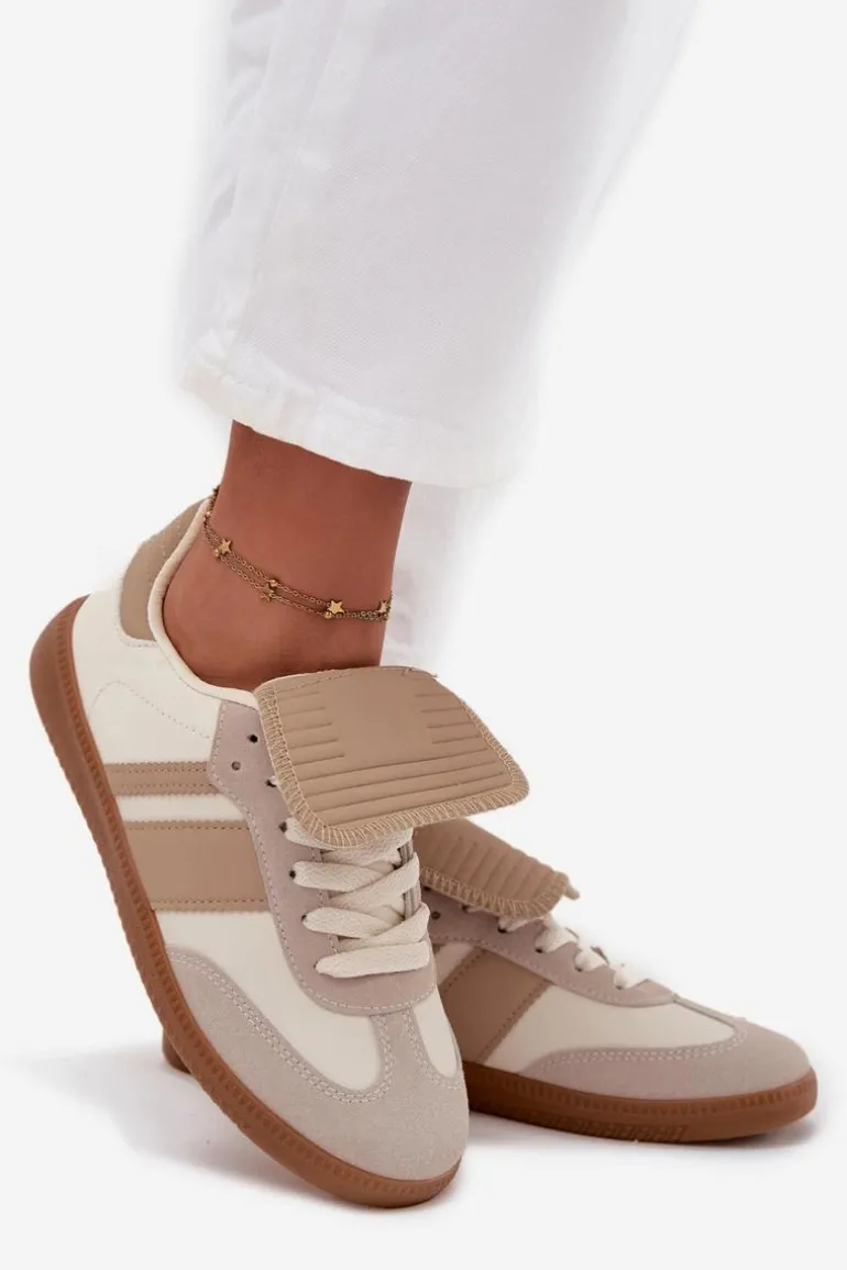 Niskie Sneakersy Damskie Z Wywiniętym Językiem Beżowe Ardira