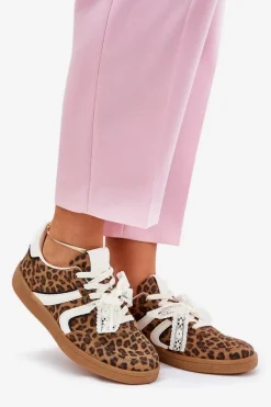 Niskie Sneakersy Damskie Z Koronką Panterka Brązowe Zielle