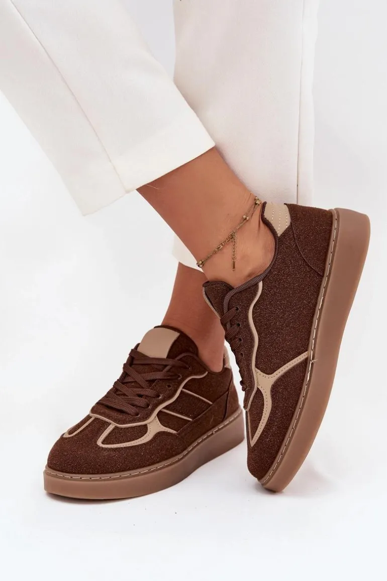 Niskie Sneakersy Damskie Brązowe Brenelle