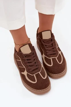 Niskie Sneakersy Damskie Brązowe Brenelle