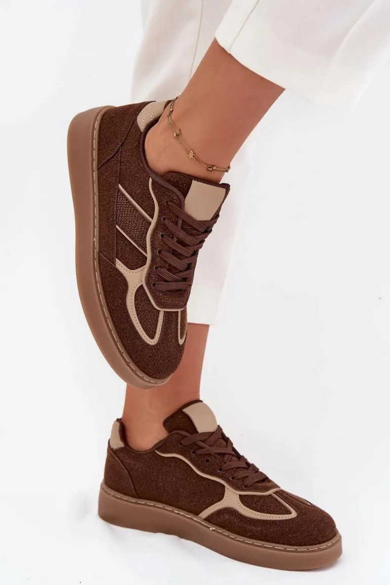 Niskie Sneakersy Damskie Brązowe Brenelle
