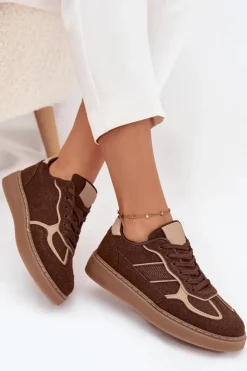 Niskie Sneakersy Damskie Brązowe Brenelle