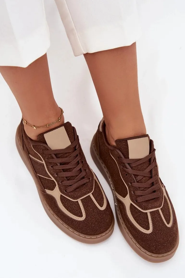 Niskie Sneakersy Damskie Brązowe Brenelle