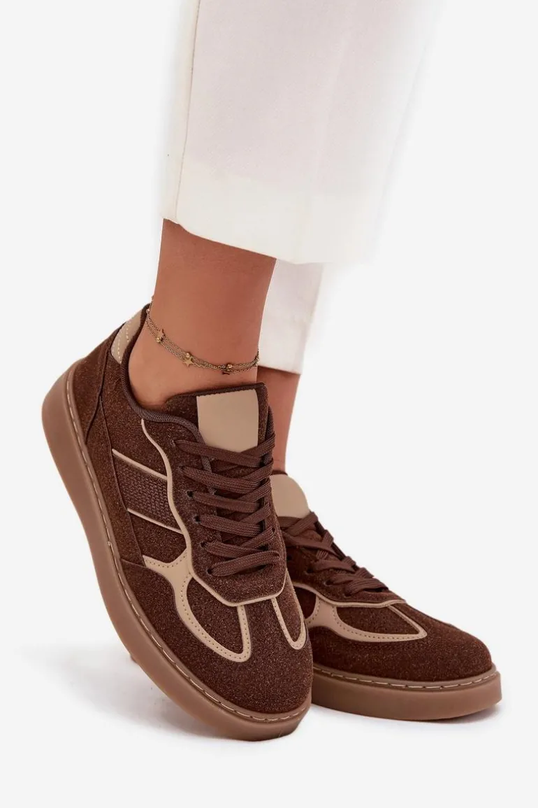Niskie Sneakersy Damskie Brązowe Brenelle