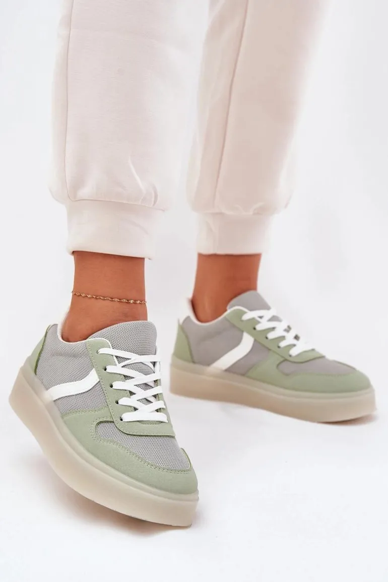 Niskie Sneakersy Damskie Na Platformie Zielone Telmira