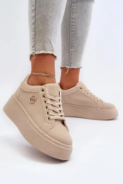 Niskie Sneakersy Damskie Na Platformie Beżowe Telirra