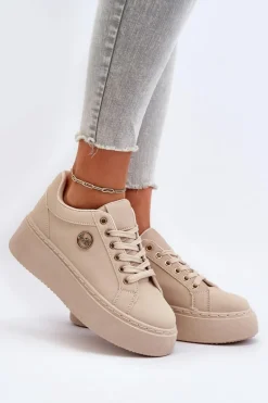 Niskie Sneakersy Damskie Na Platformie Beżowe Telirra