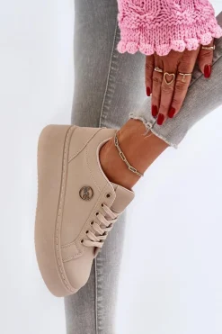 Niskie Sneakersy Damskie Na Platformie Beżowe Telirra