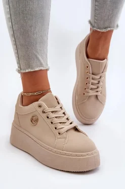 Niskie Sneakersy Damskie Na Platformie Beżowe Telirra