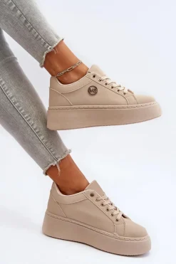 Niskie Sneakersy Damskie Na Platformie Beżowe Telirra
