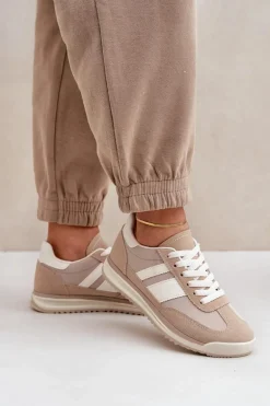 Niskie Sneakersy Trampki Damskie Beżowe Sellira