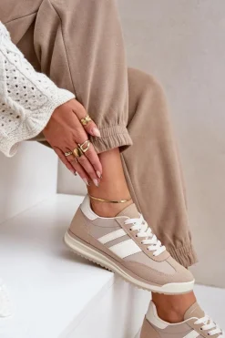 Niskie Sneakersy Trampki Damskie Beżowe Sellira