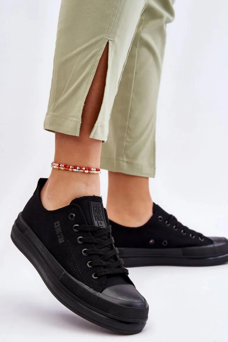 Niskie Sznurowane Tenisówki Big Star LL274967 Czarne