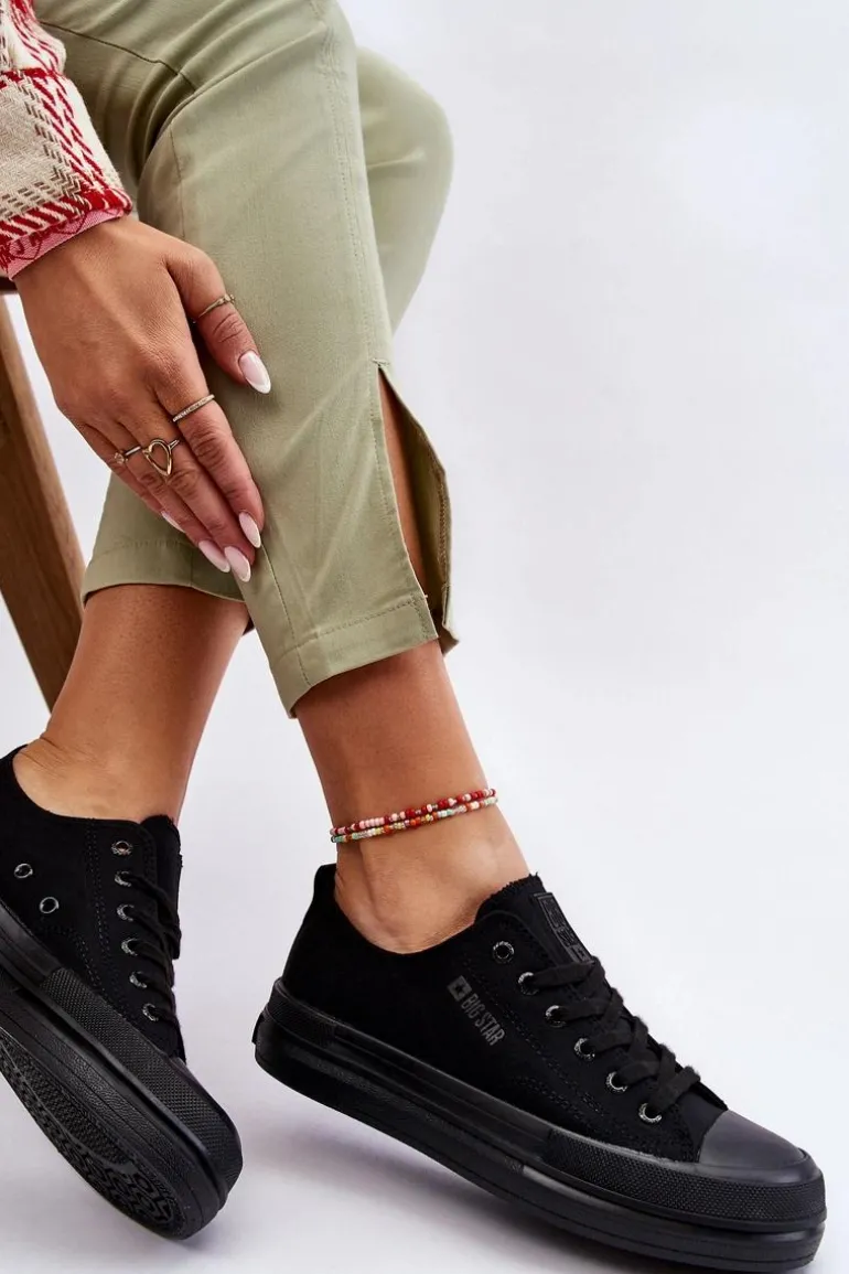 Niskie Sznurowane Tenisówki Big Star LL274967 Czarne