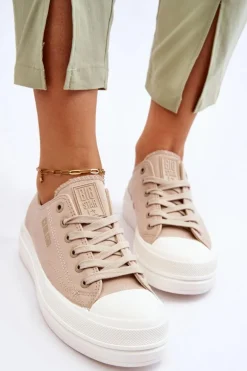 Niskie Sznurowane Tenisówki Big Star LL274969 Beżowe