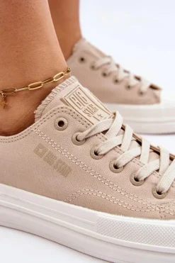 Niskie Sznurowane Tenisówki Big Star LL274969 Beżowe