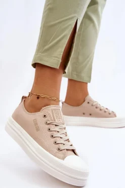 Niskie Sznurowane Tenisówki Big Star LL274969 Beżowe