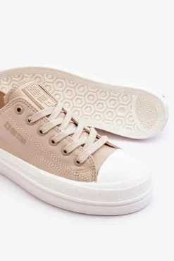 Niskie Sznurowane Tenisówki Big Star LL274969 Beżowe