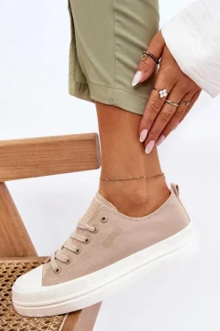 Niskie Sznurowane Tenisówki Big Star LL274969 Beżowe