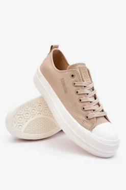 Niskie Sznurowane Tenisówki Big Star LL274969 Beżowe