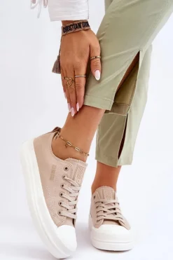 Niskie Sznurowane Tenisówki Big Star LL274969 Beżowe